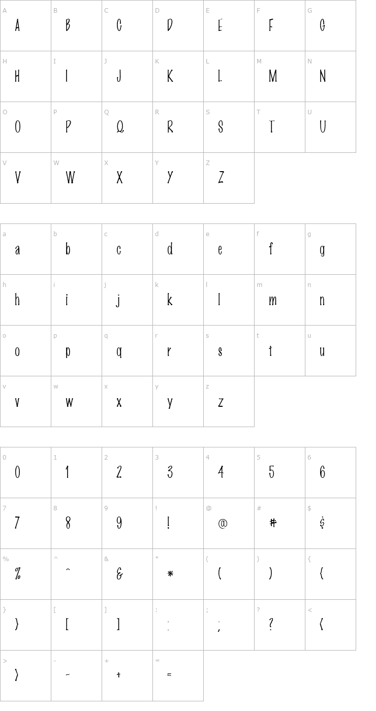 Character Map MarkingPen-Thin Regular Font