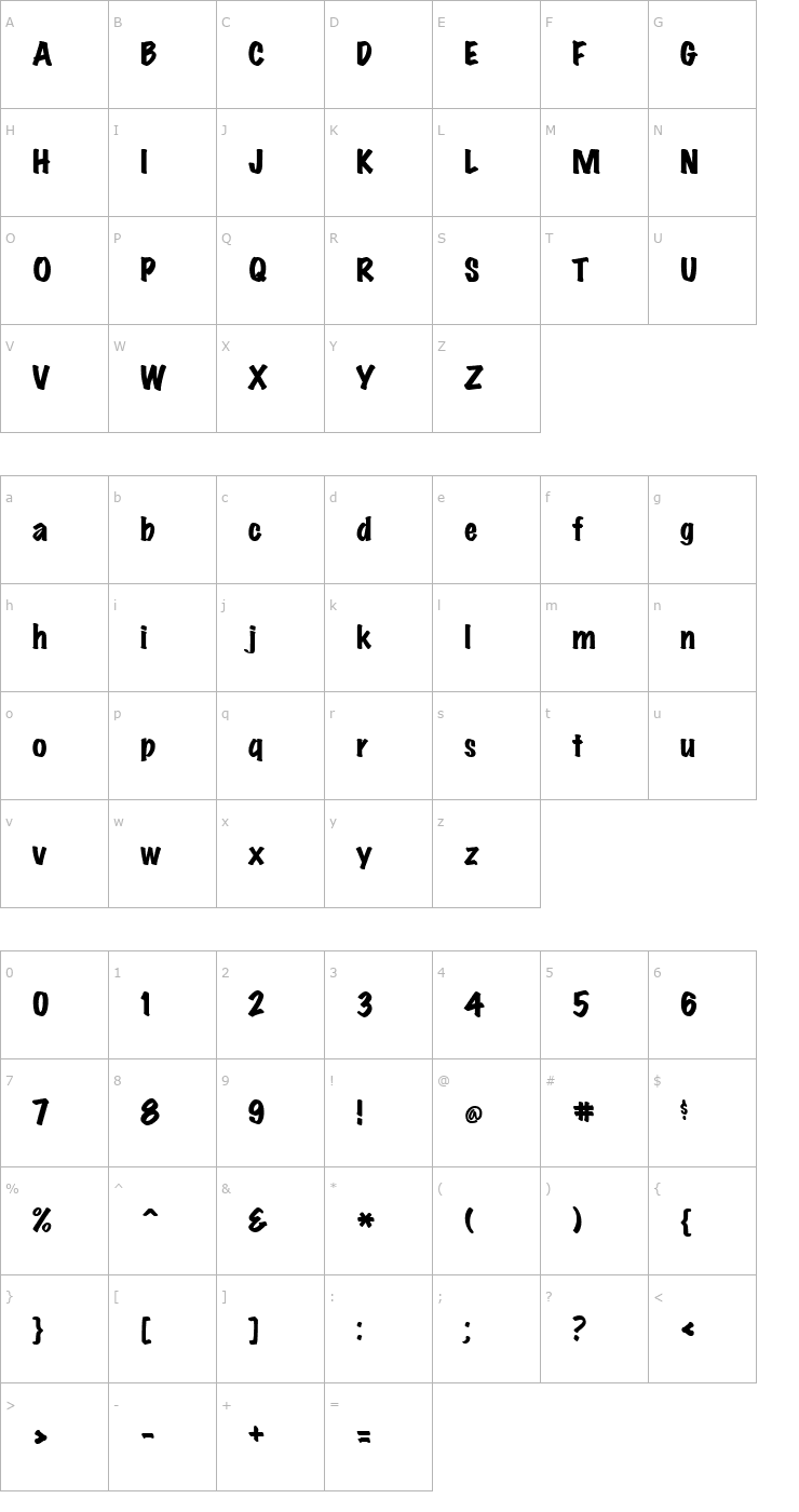 Character Map MarkingPenHeavy Regular Font