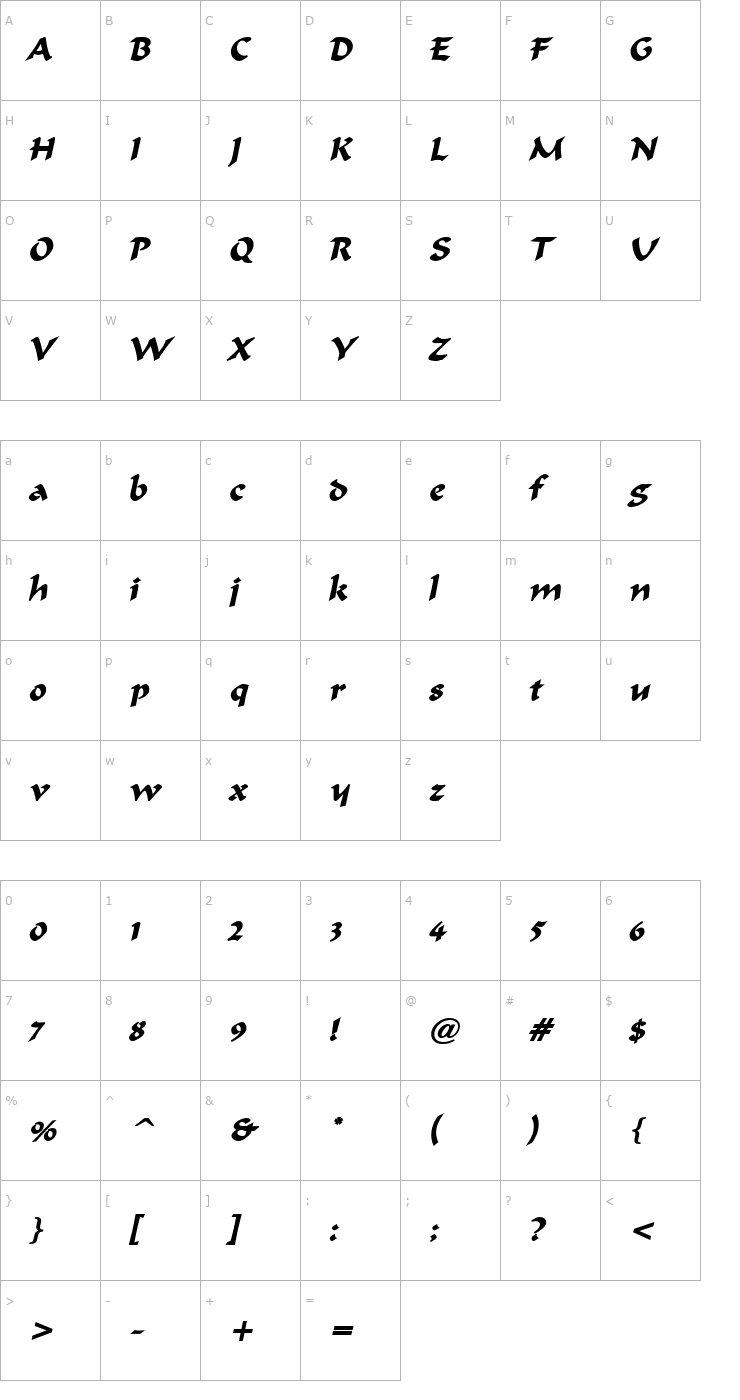 Character Map Marlin BoldItalic Font