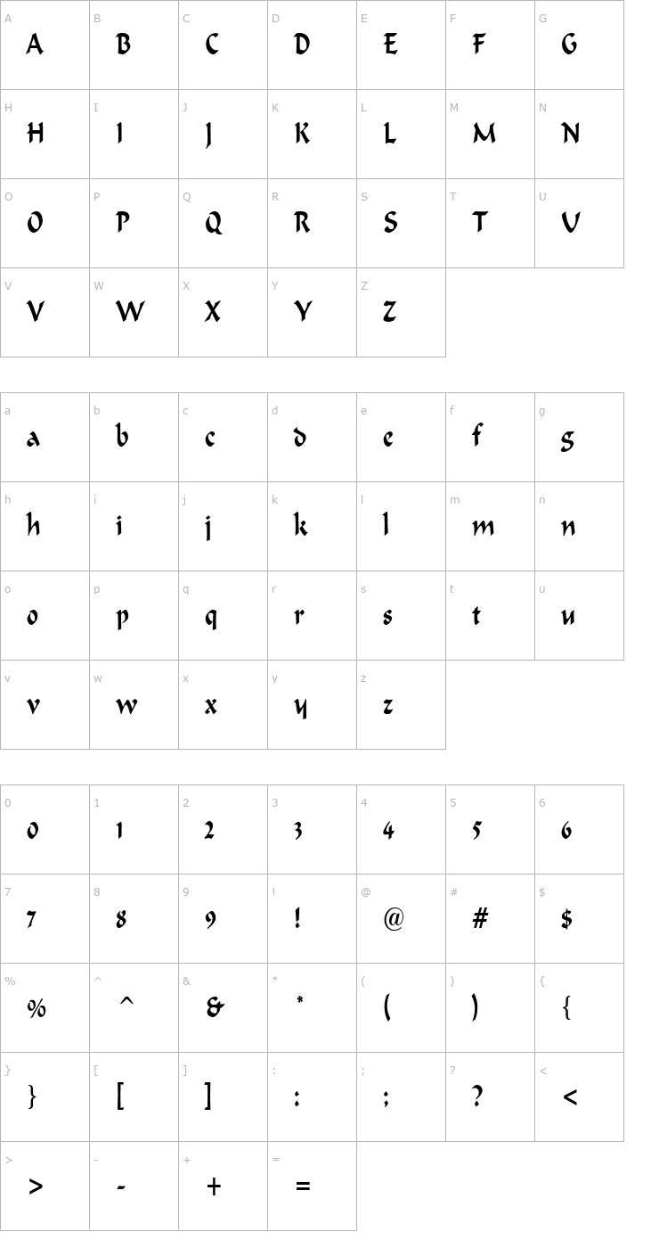 Character Map Marlin Condensed Normal Font