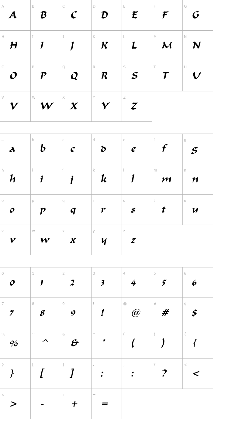 Character Map Marlin Italic Font
