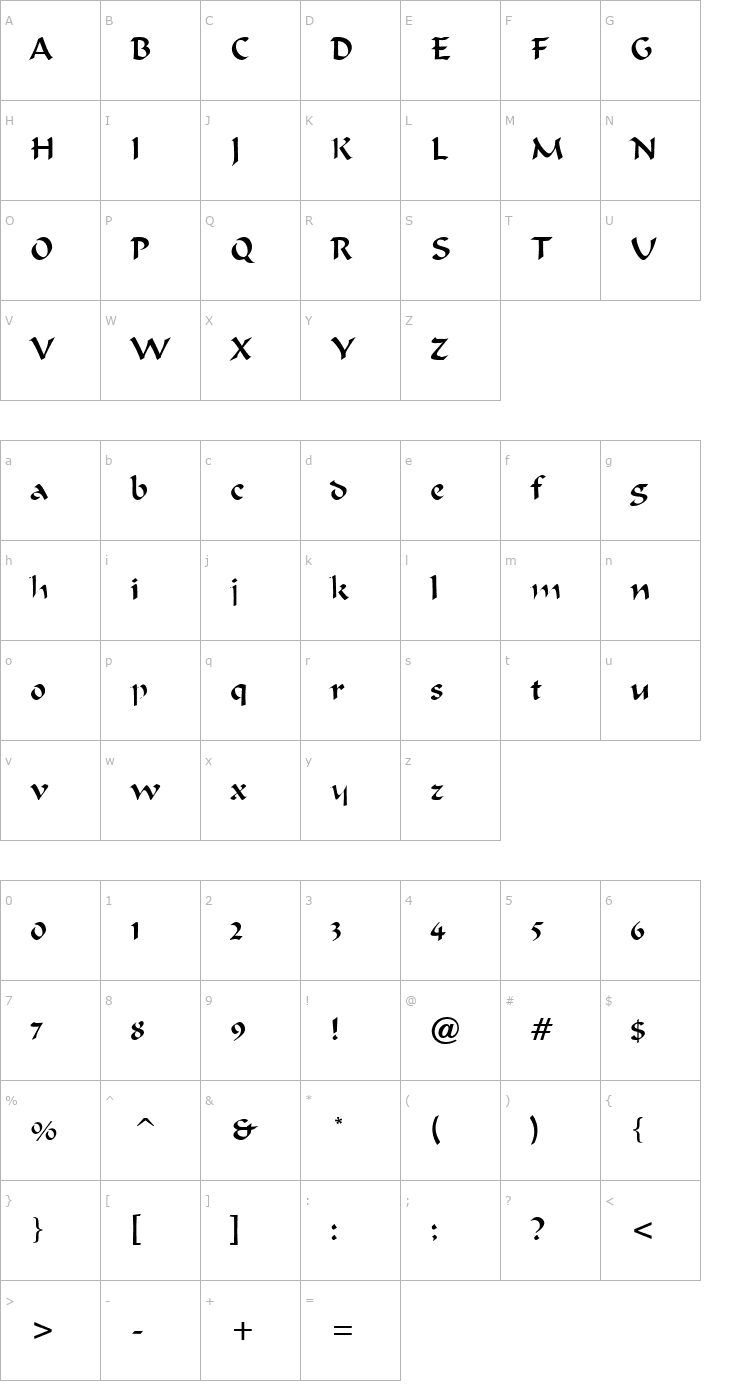 Character Map Marlin Thin Bold Font