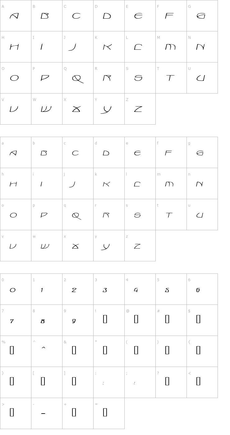 Character Map MarloweExtended Oblique Font