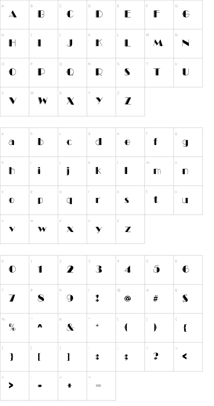 Character Map Marquee Engraved Regular Font