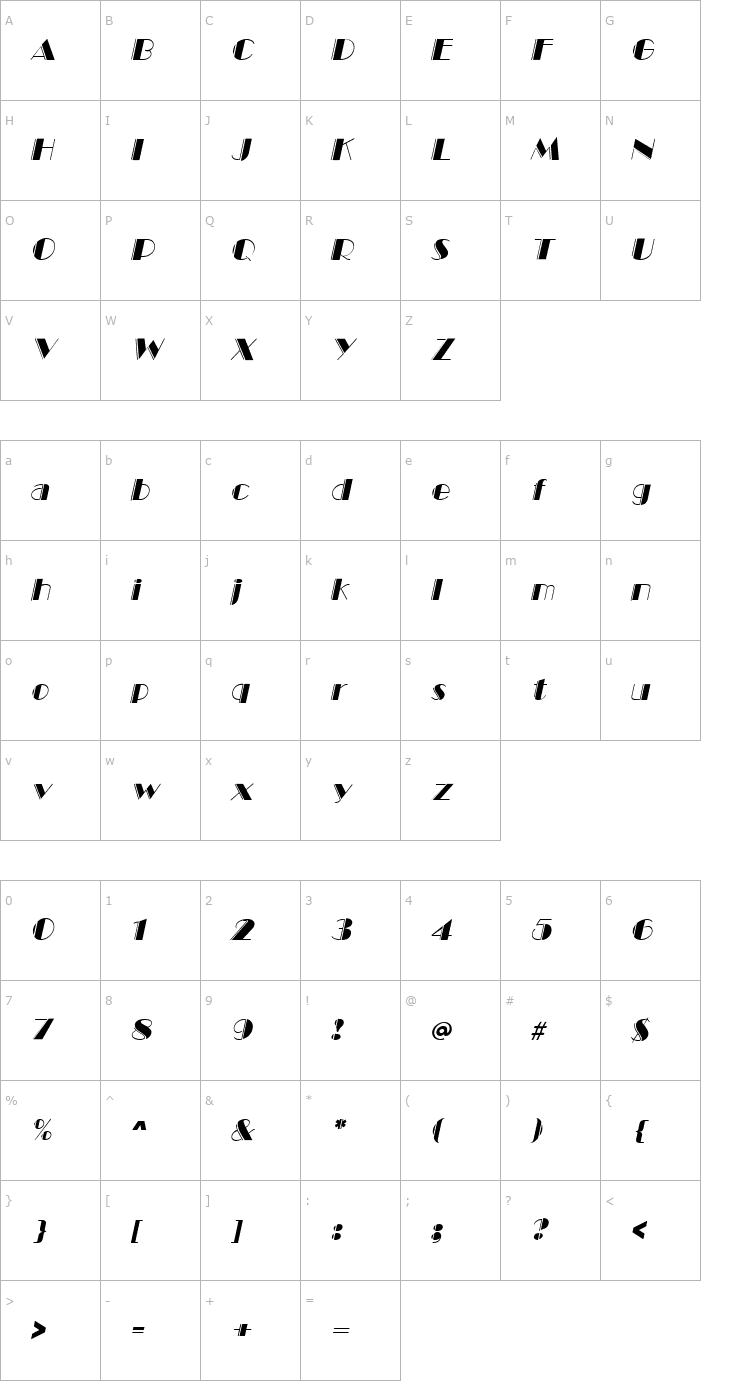 Character Map MarqueeEngraved Italic Font