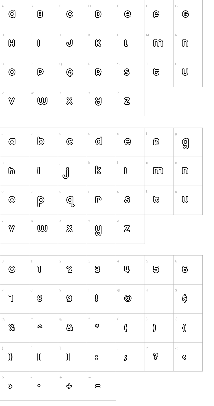 Character Map Marshmallow-Outline Font