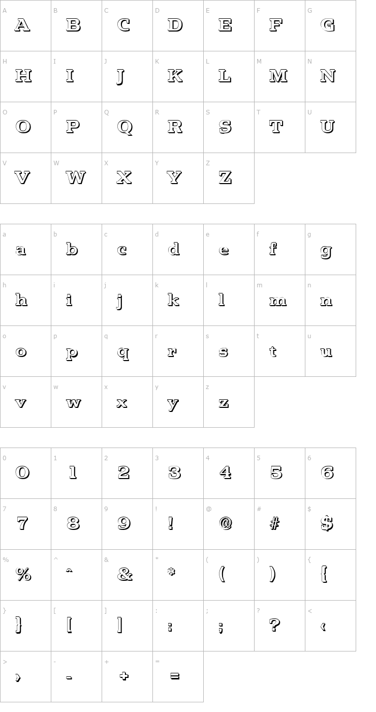 Character Map MartinBeckerShadow-Bold Font