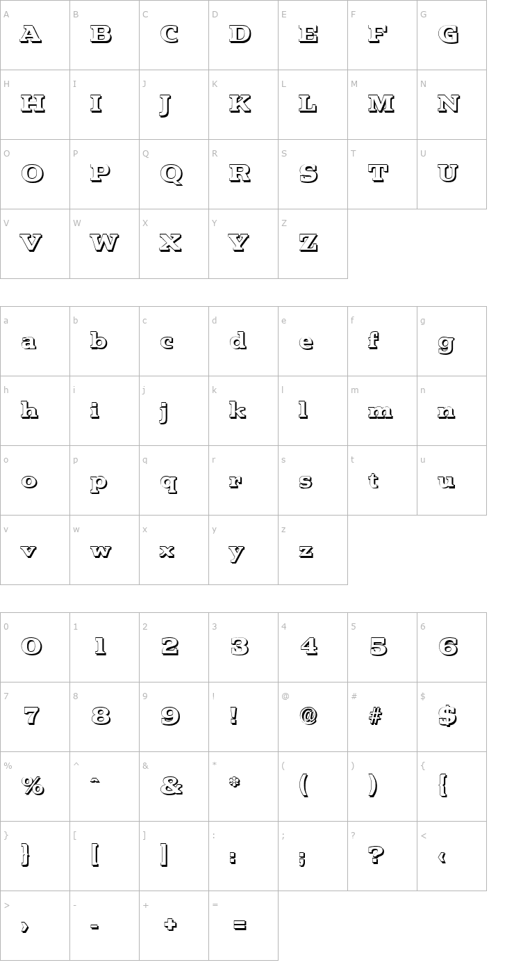 Character Map MartinBeckerShadow-ExtraBold-Regular Font