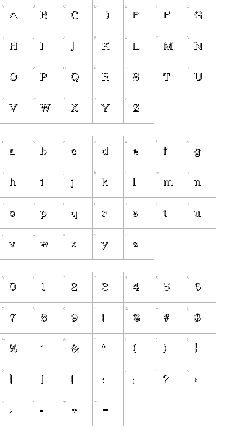 Character Map MartinBeckerShadow-Xlight-Regular Font