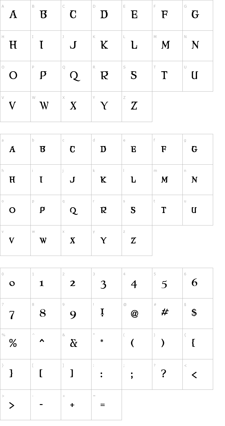 Character Map Mary Jane Cavazos Font