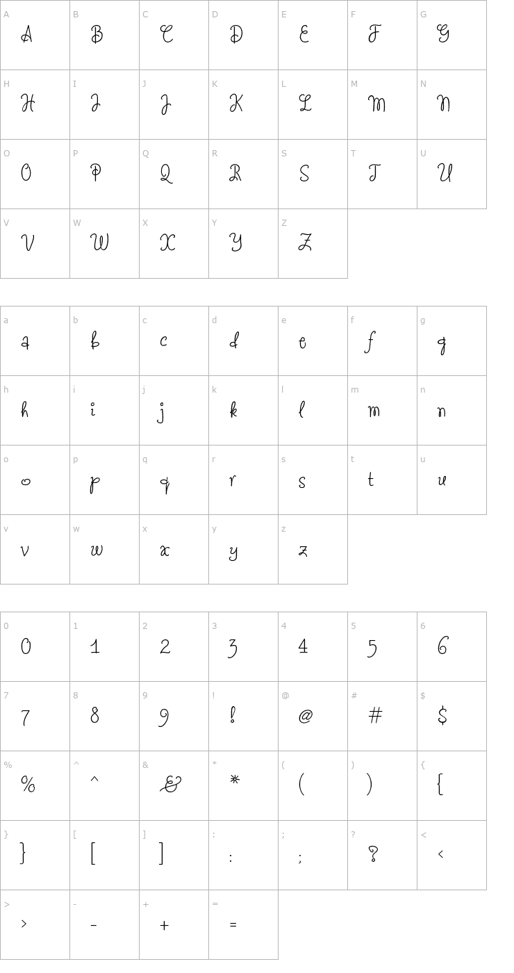 Character Map Marzipan Regular Font