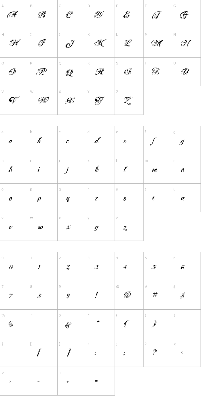 Character Map Mascara Font