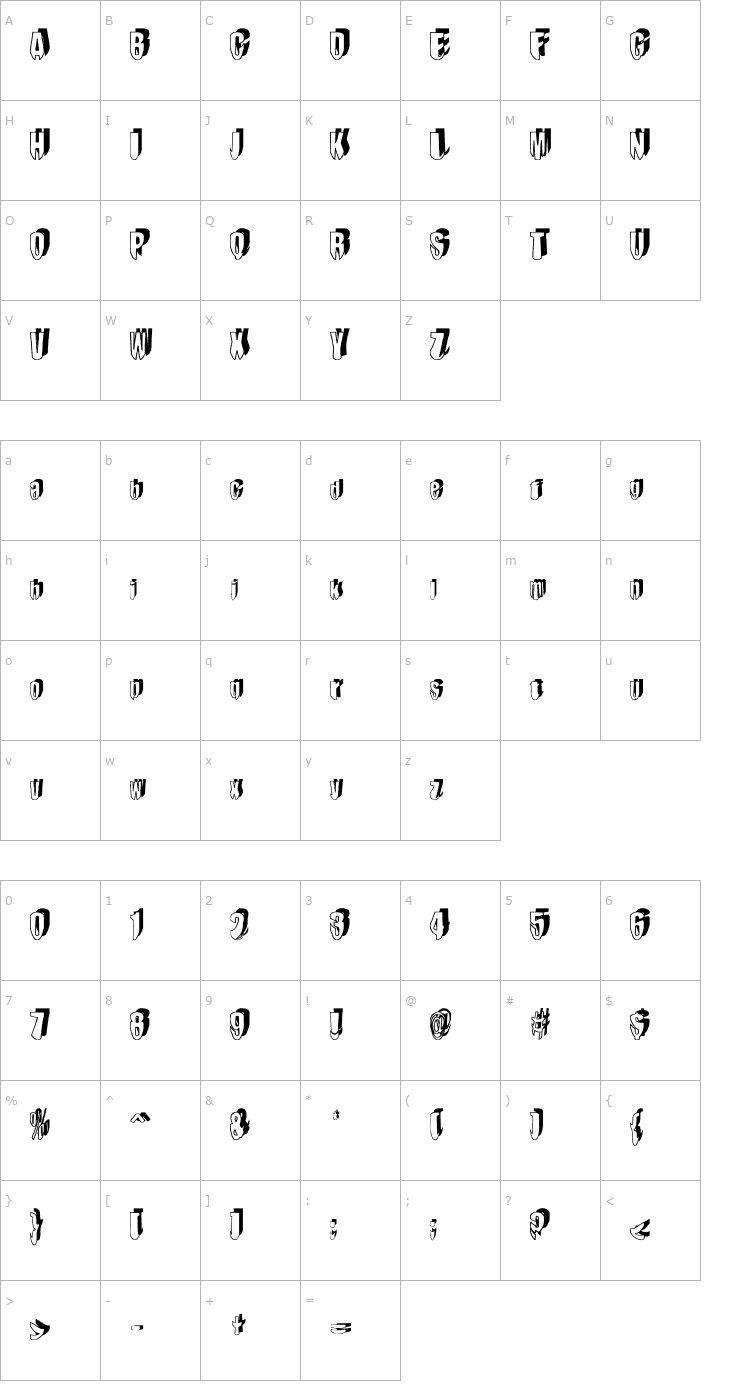 Character Map mashy DroopShadow Font