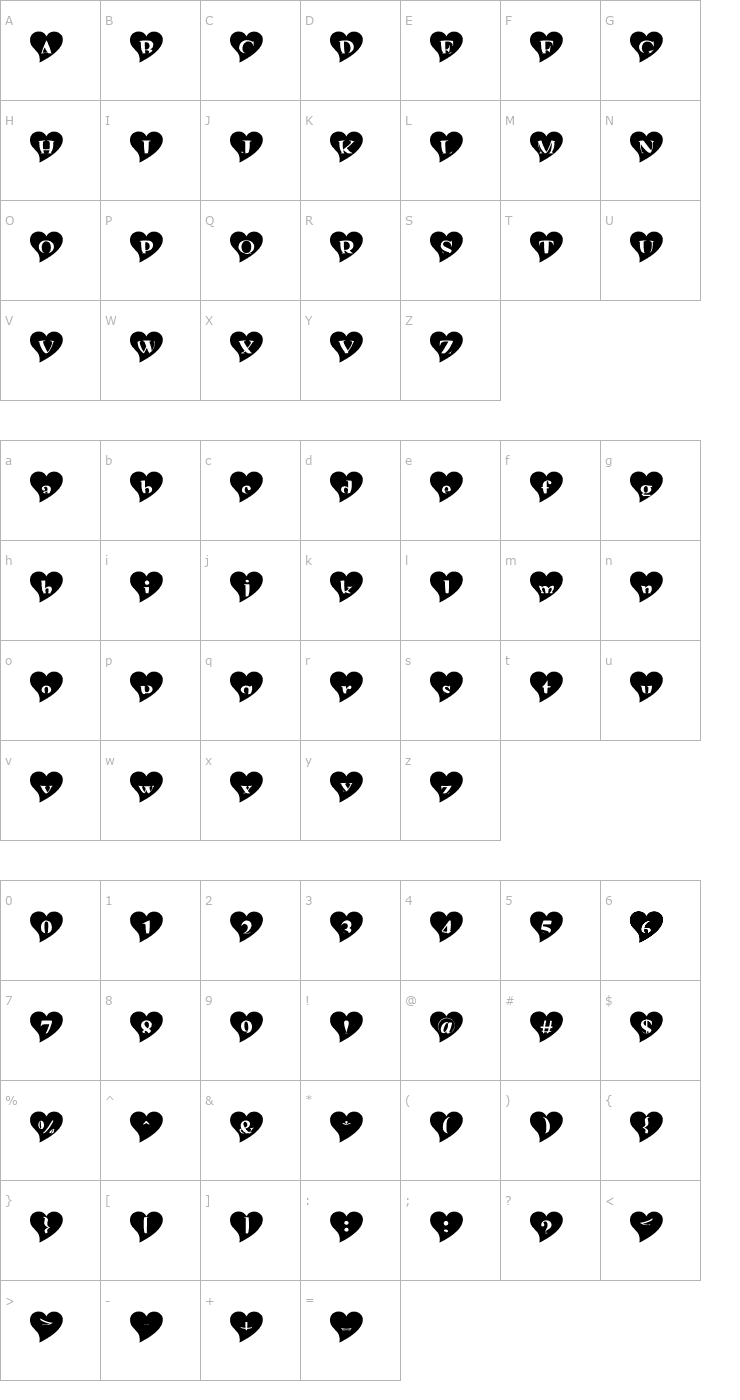 Character Map Mashy Valentine Font