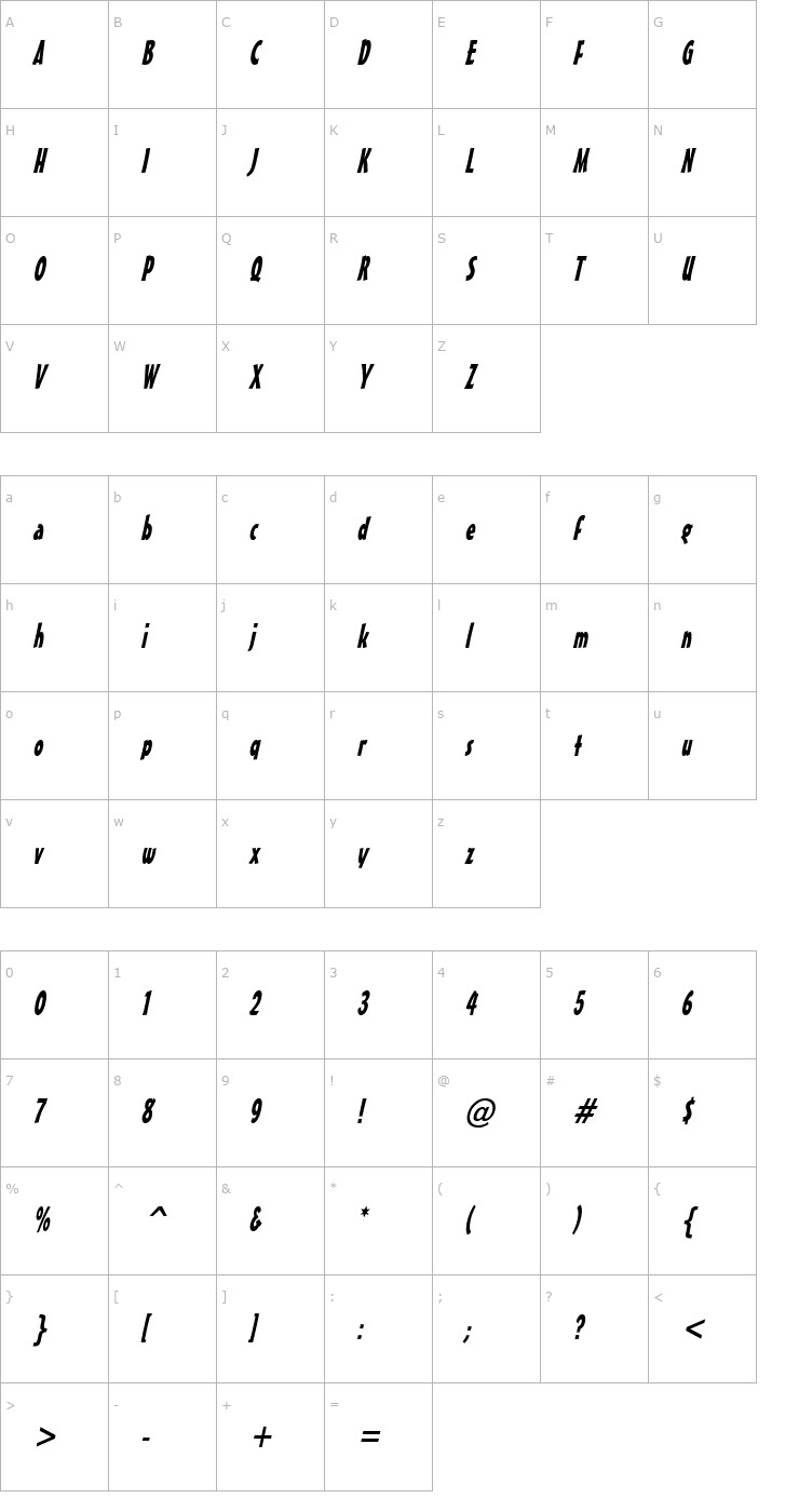 Character Map Massey Condensed Italic Font