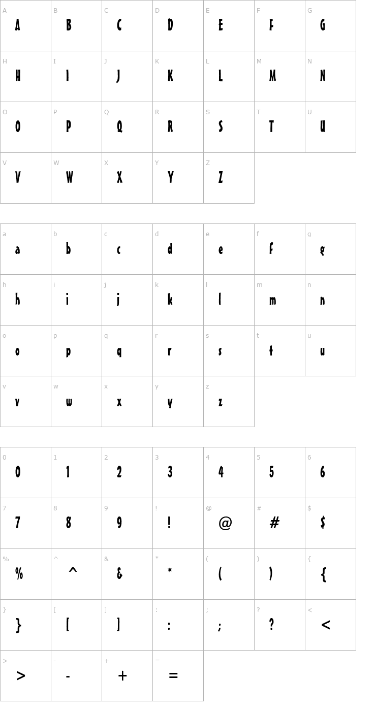 Character Map Massey Condensed Normal Font