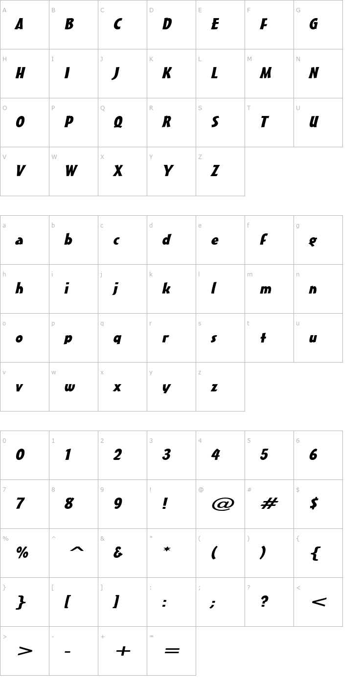 Character Map Massey Extended Italic Font
