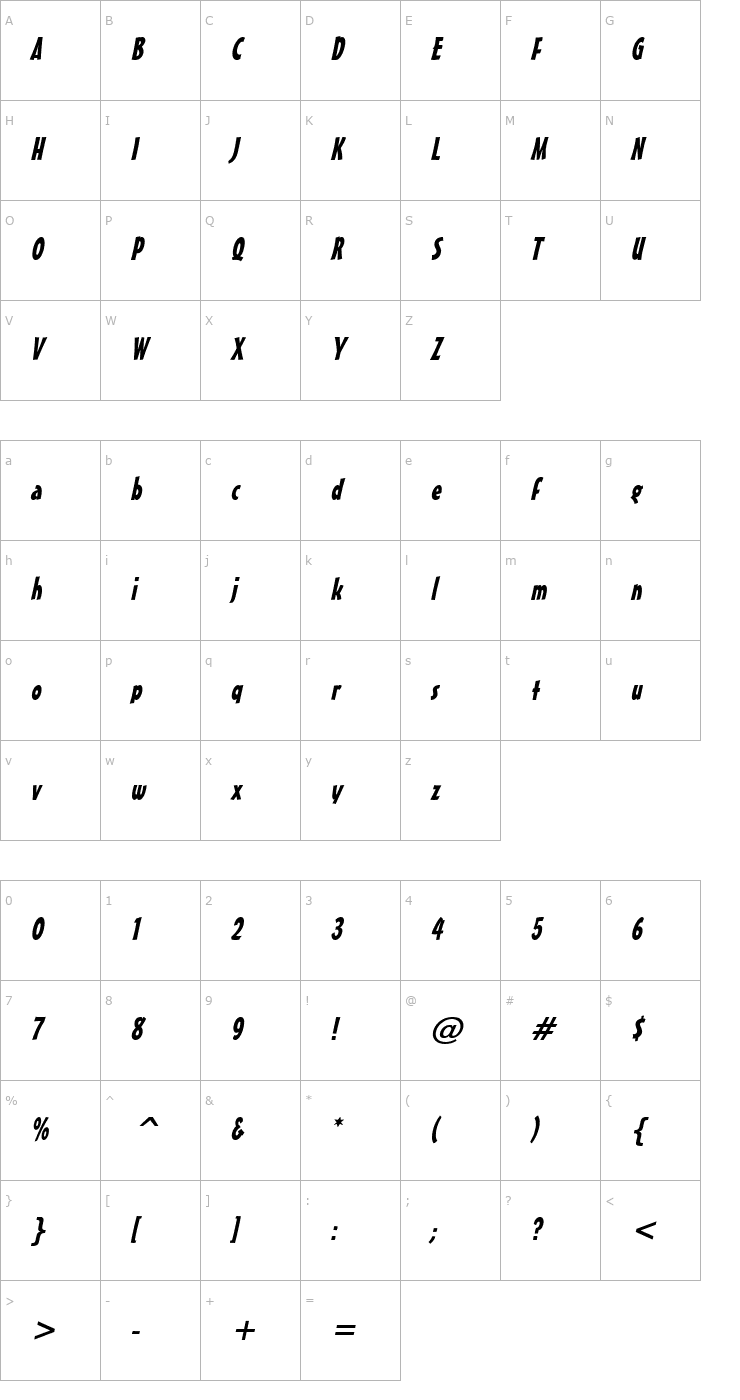 Character Map Massey Italic Font