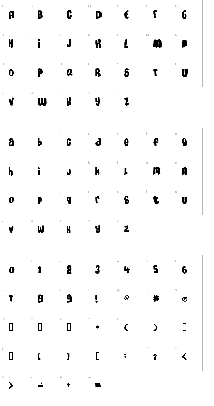 Character Map MassiveHeadache3 Font