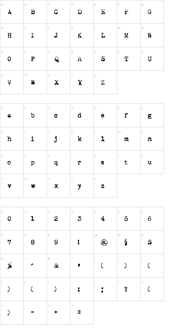 Character Map Maszyna Royal Dark Font