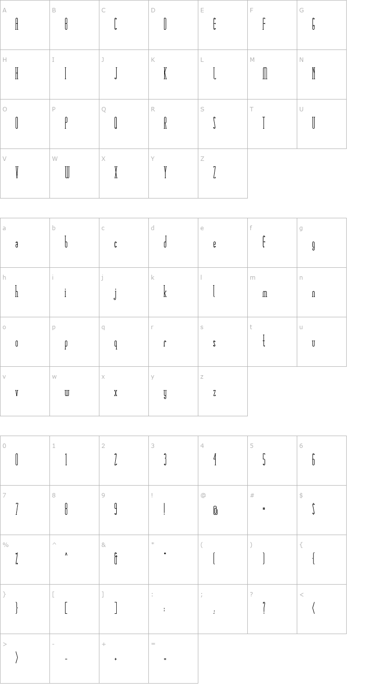 Character Map Matchbook Serif Font