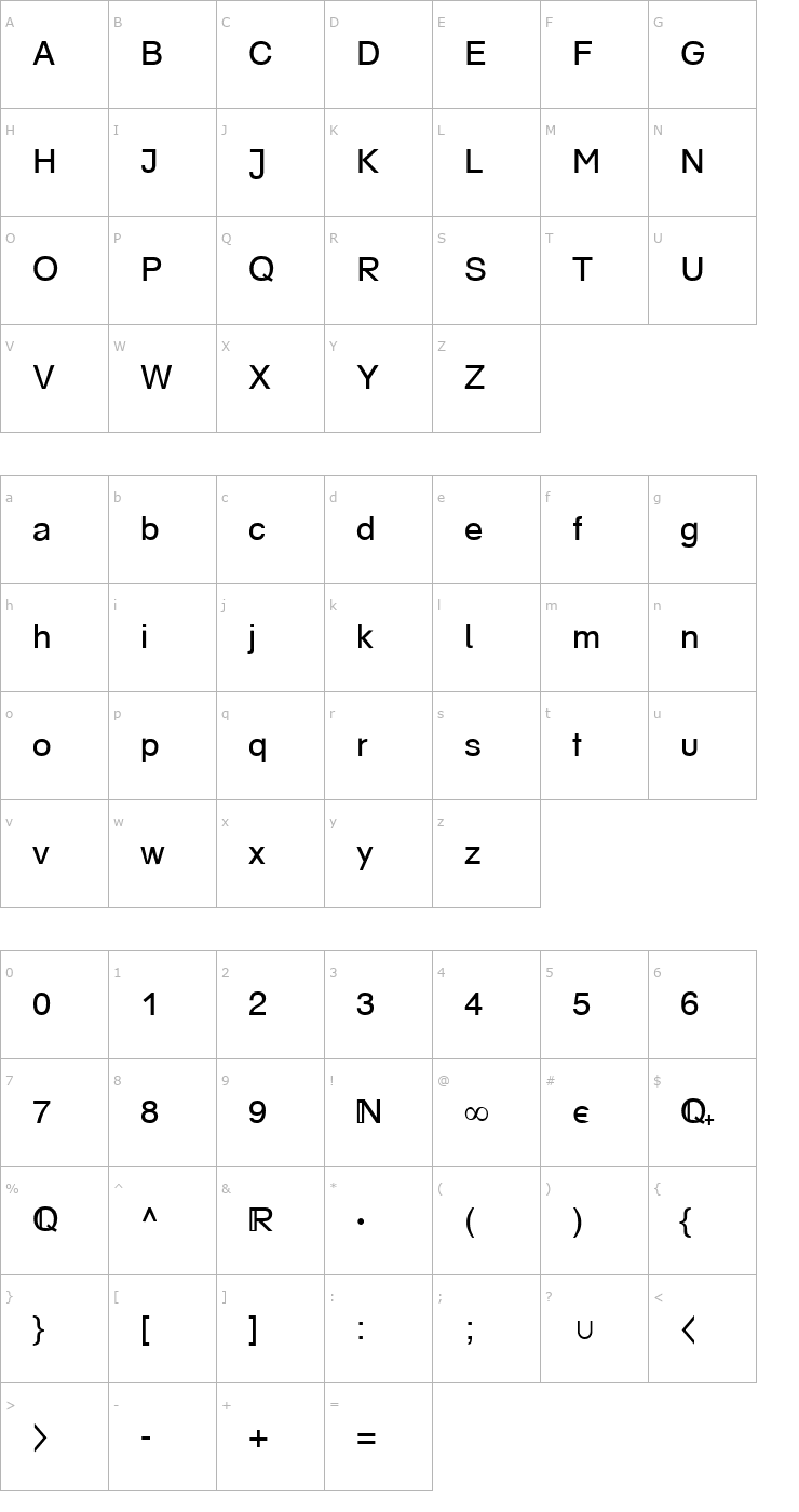 Character Map MathSet Becker Font