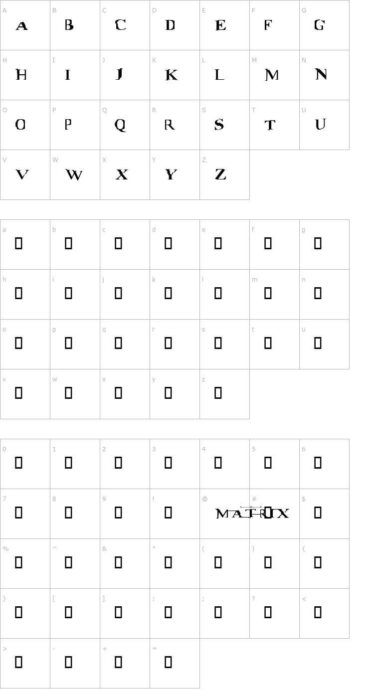 Character Map Matrix Font
