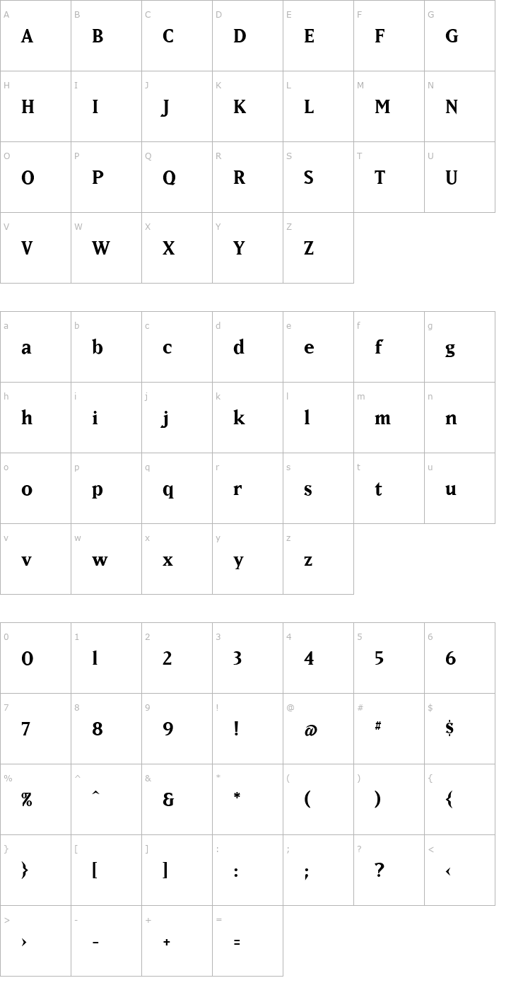 Character Map MatrixBoldLining Bold Font