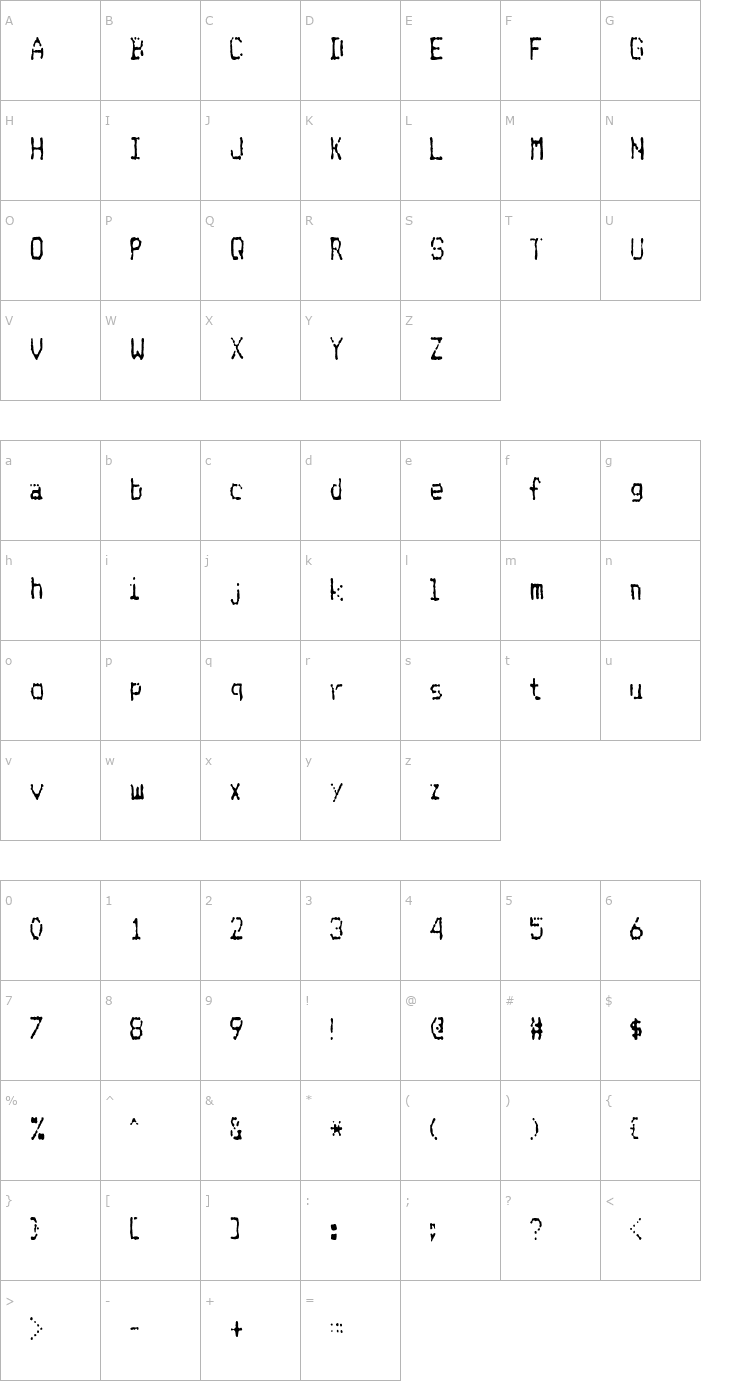 Character Map MatrixDot Condensed Font