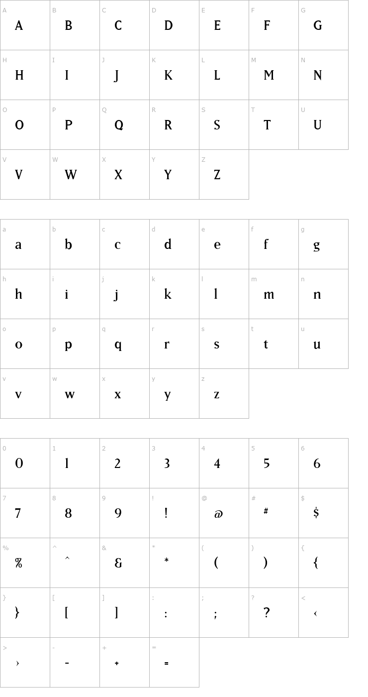 Character Map MatrixLining Regular Font