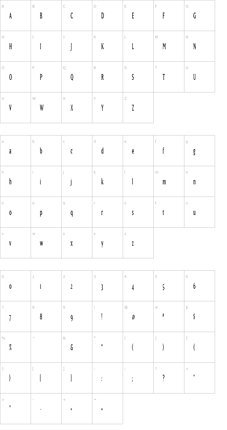Character Map MatrixNarrow Font