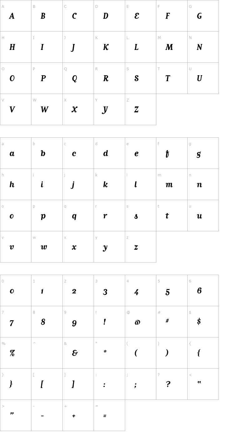 Character Map MatrixScript-Bold Font