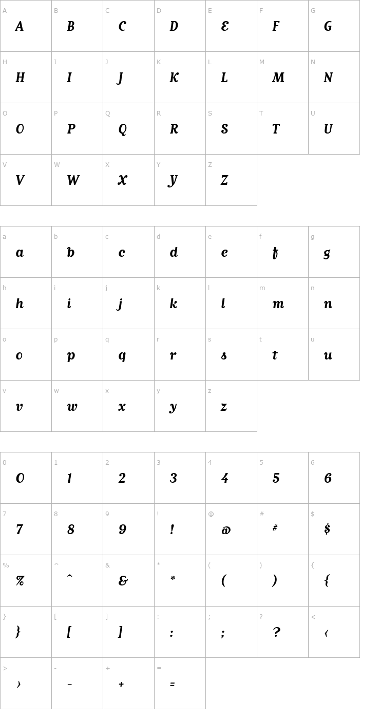 Character Map MatrixScriptBoldLining Font