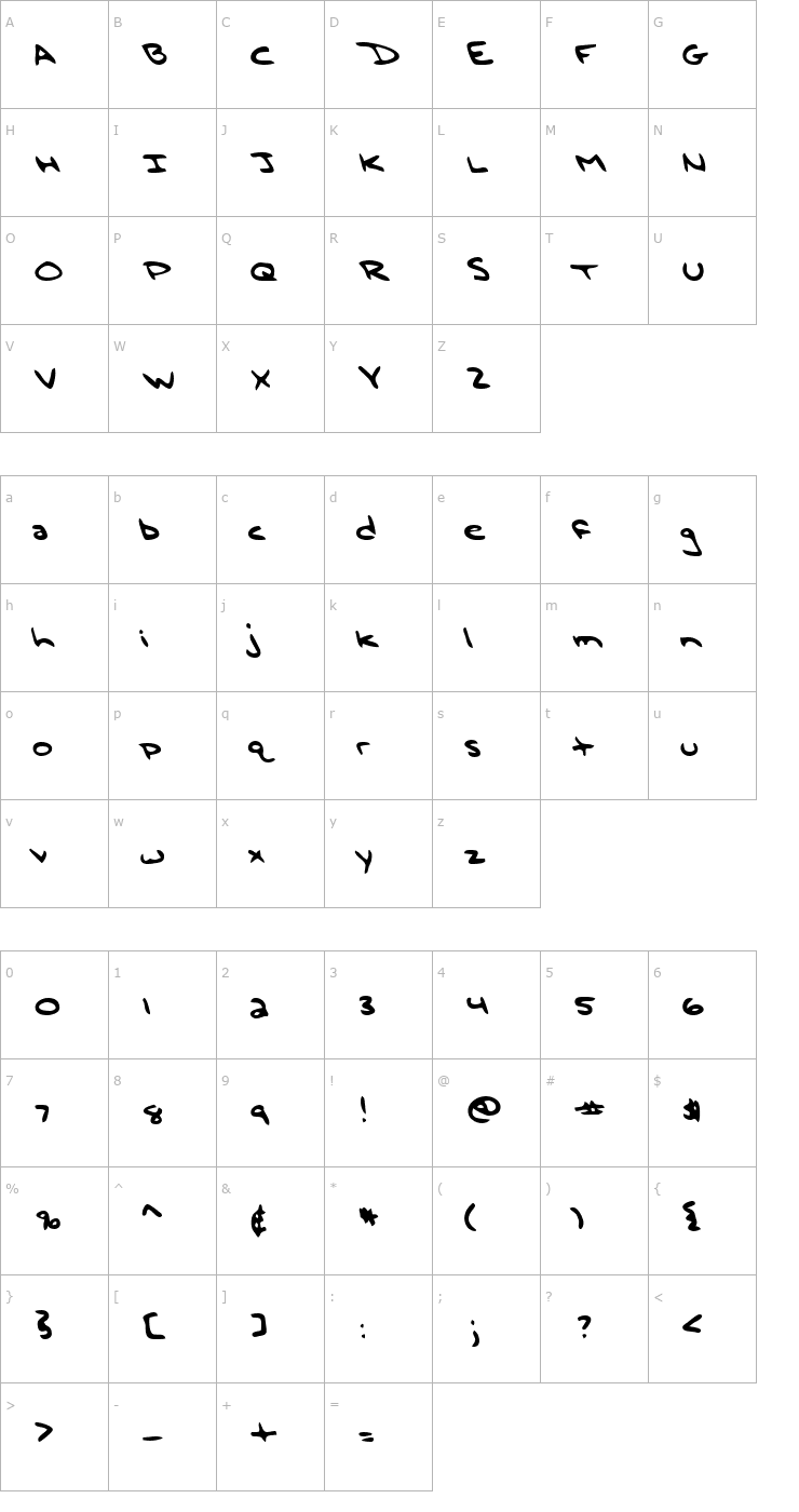 Character Map MattsHand Regular Font