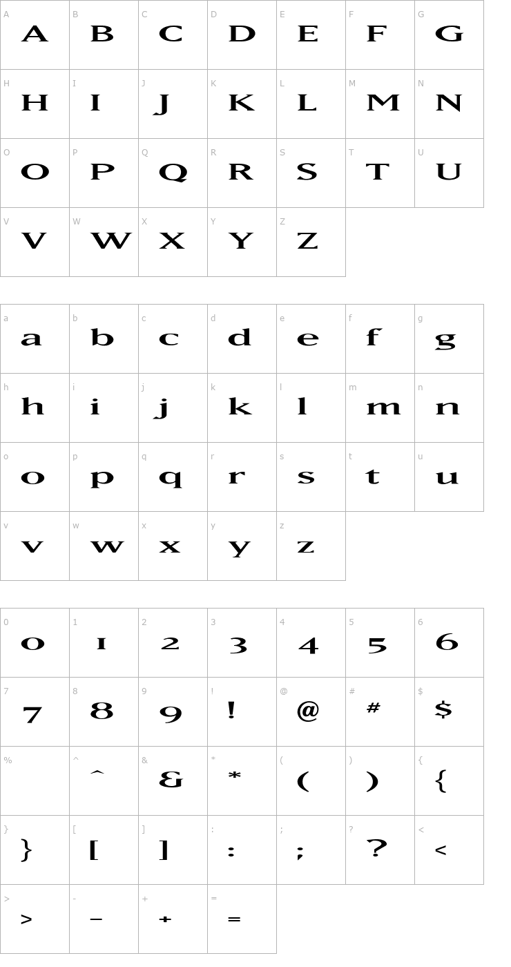 Character Map MAXBaerOpti-Wide Font