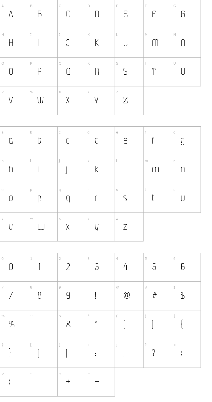 Character Map MaxBecker-ExtraLight Font