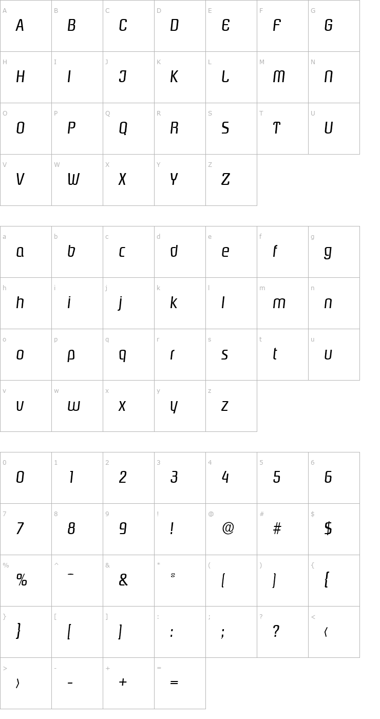 Character Map MaxBecker Italic Font
