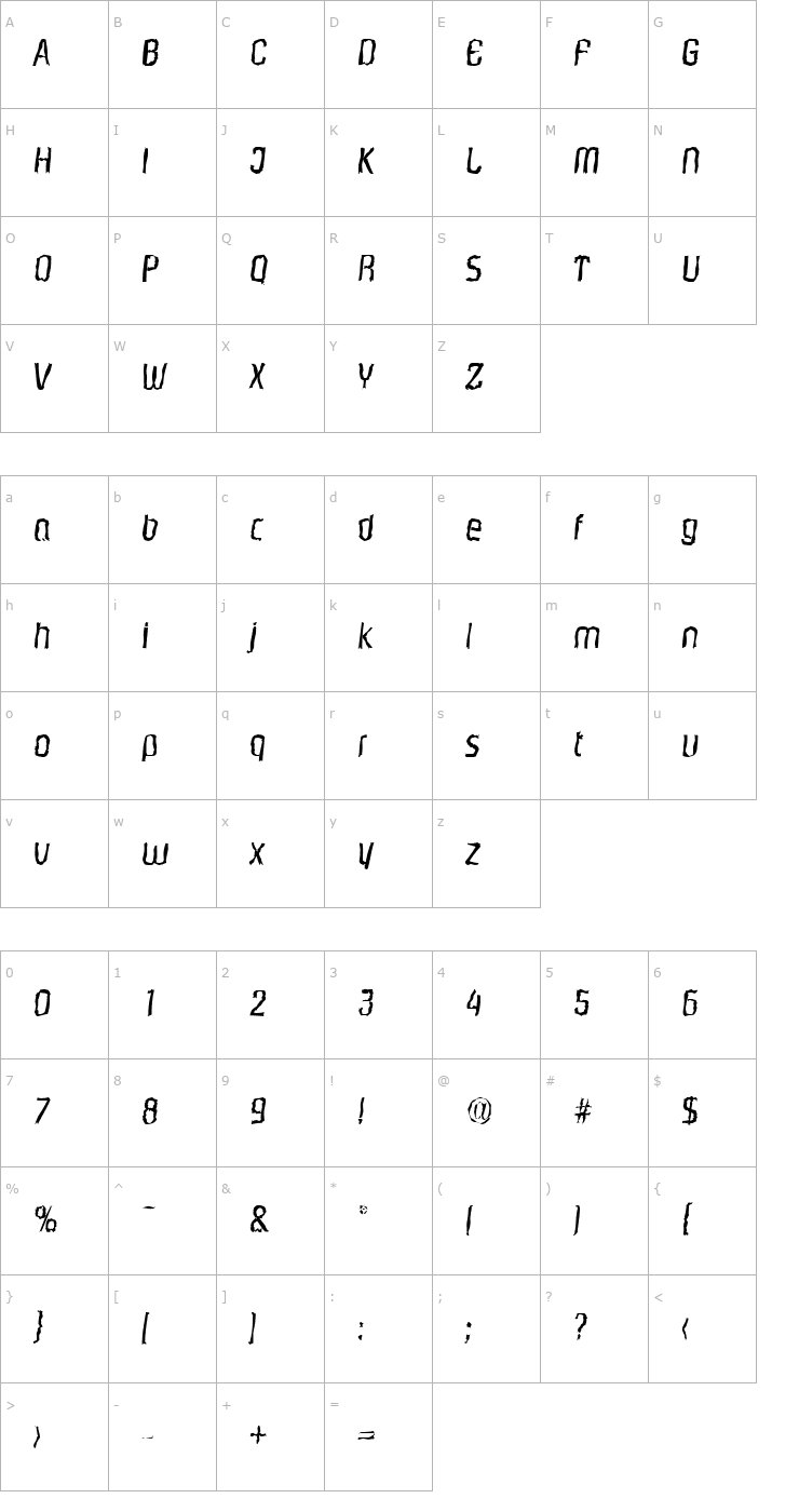 Character Map MaxBeckerRandom-Italic Font
