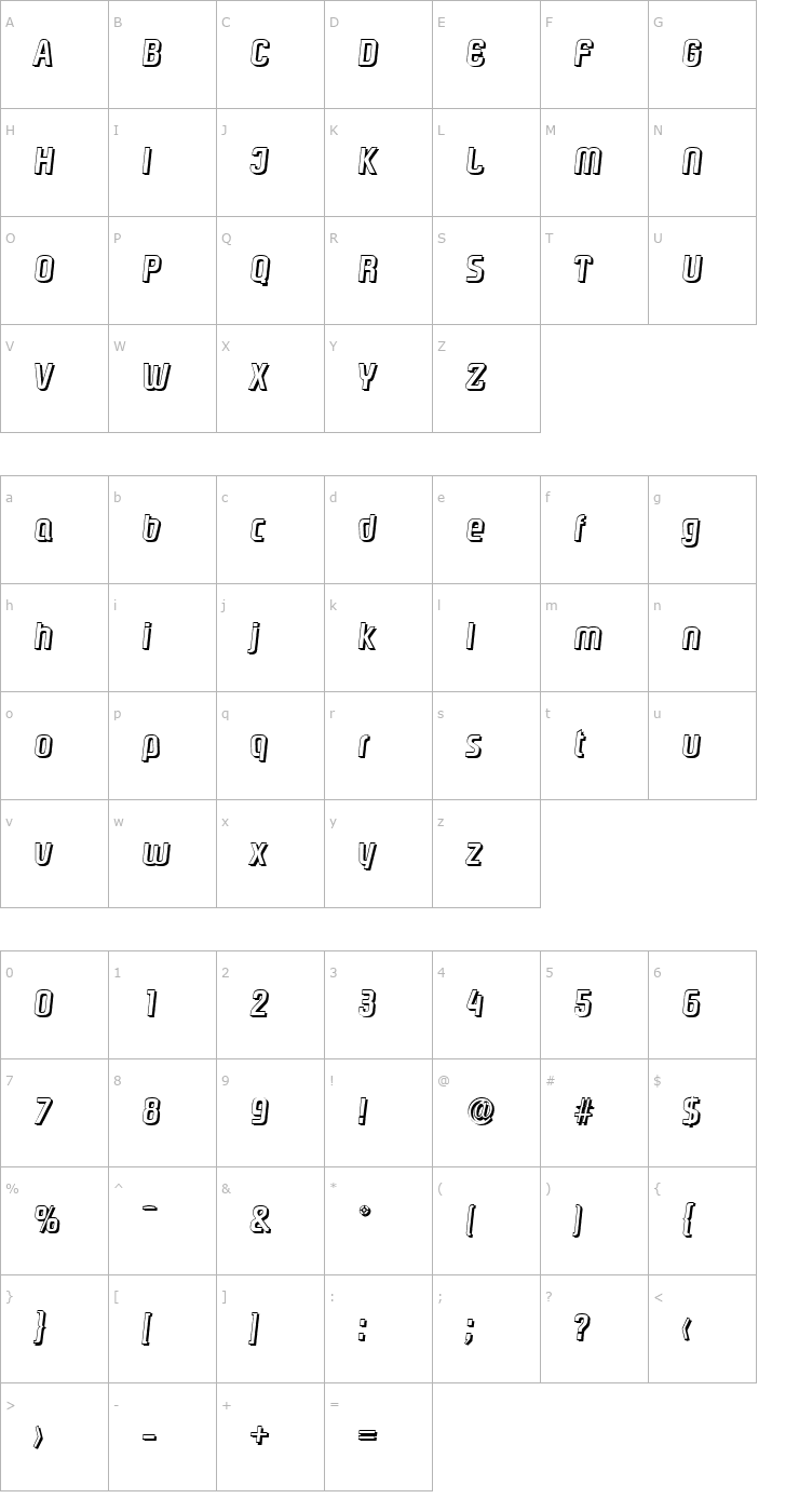 Character Map MaxBeckerShadow-Medium-Italic Font
