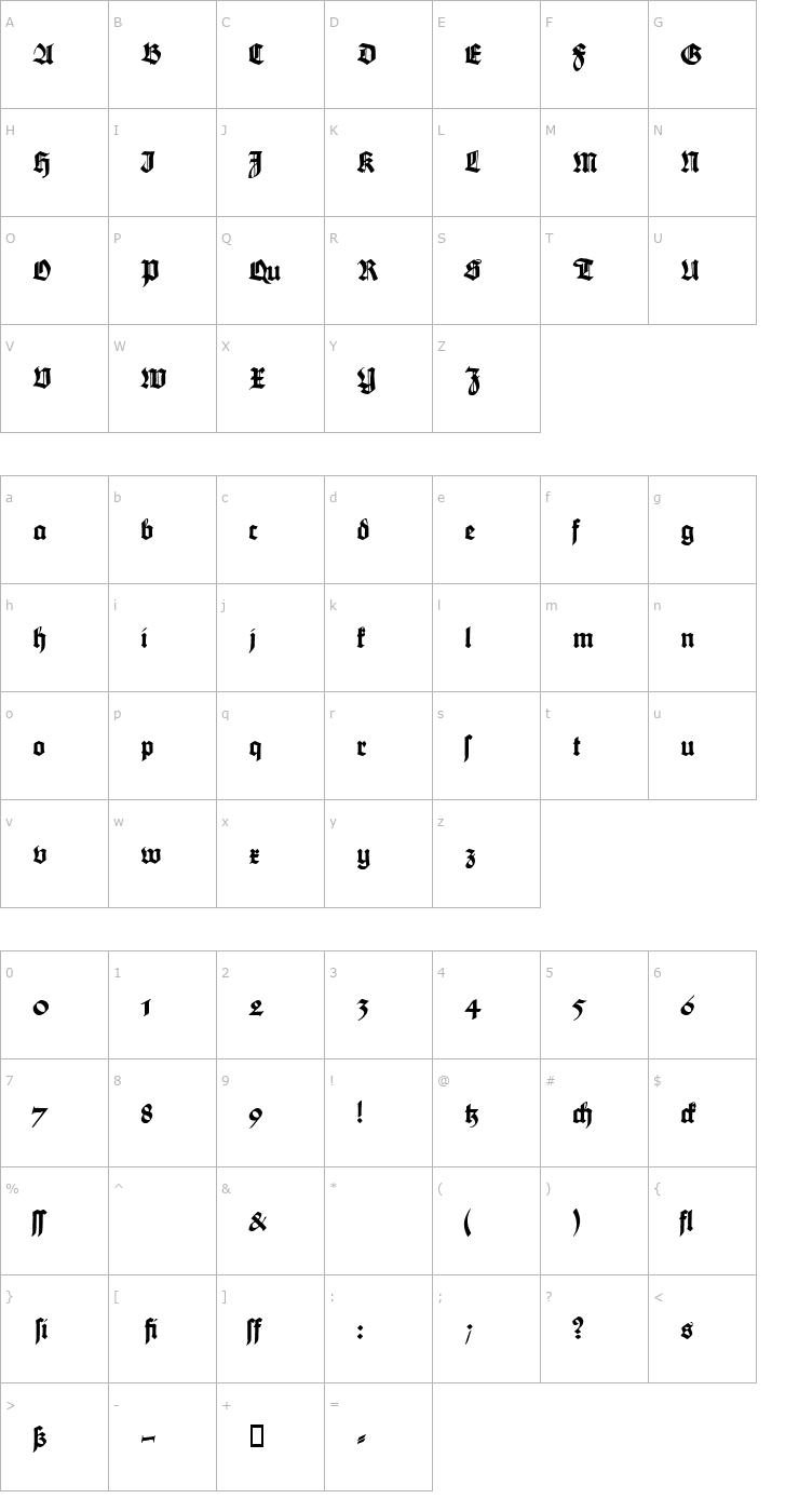 Character Map Maximilian Gotisch Font