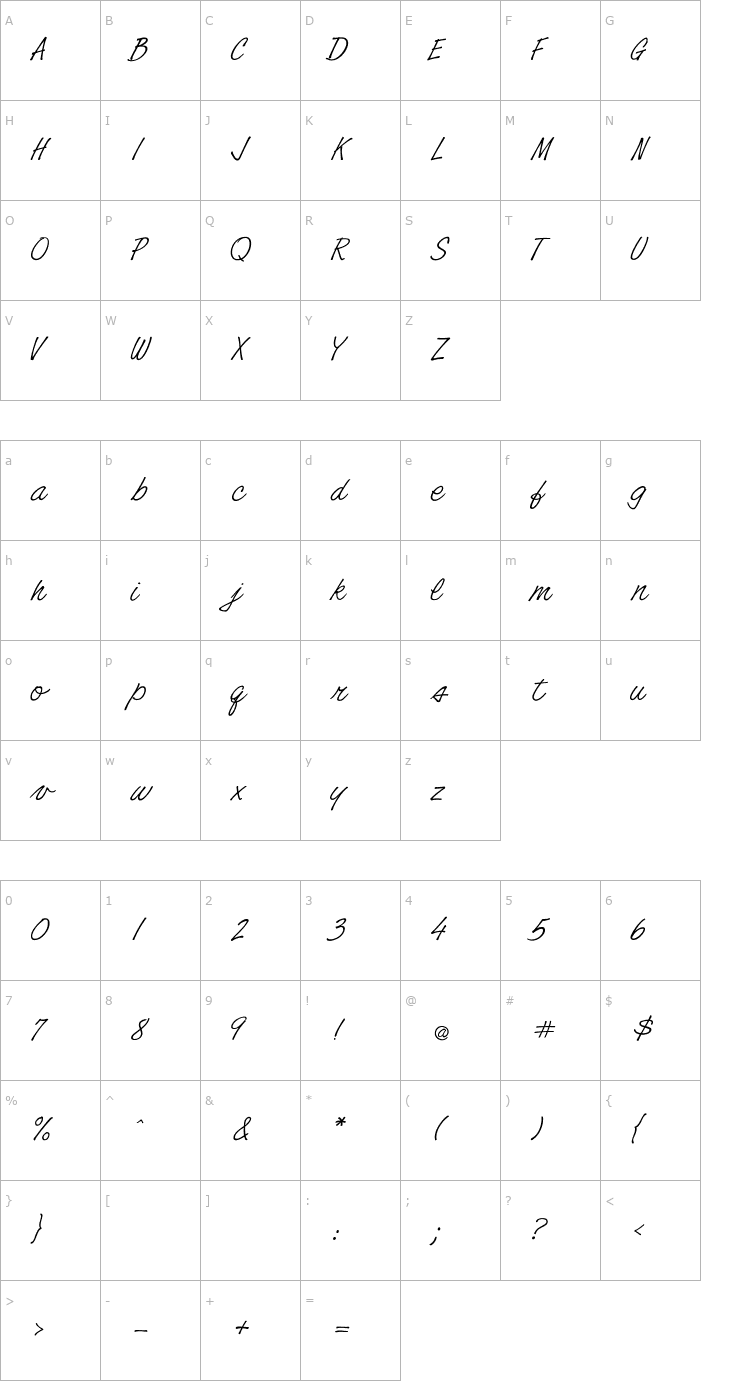 Character Map MAYRAND SCRIPT 240792 Plain Font