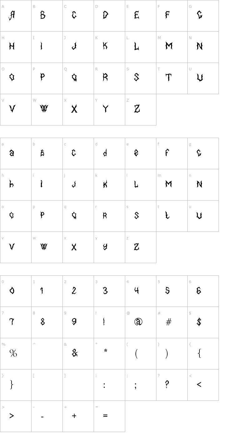 Character Map MB BlackBook Type Font