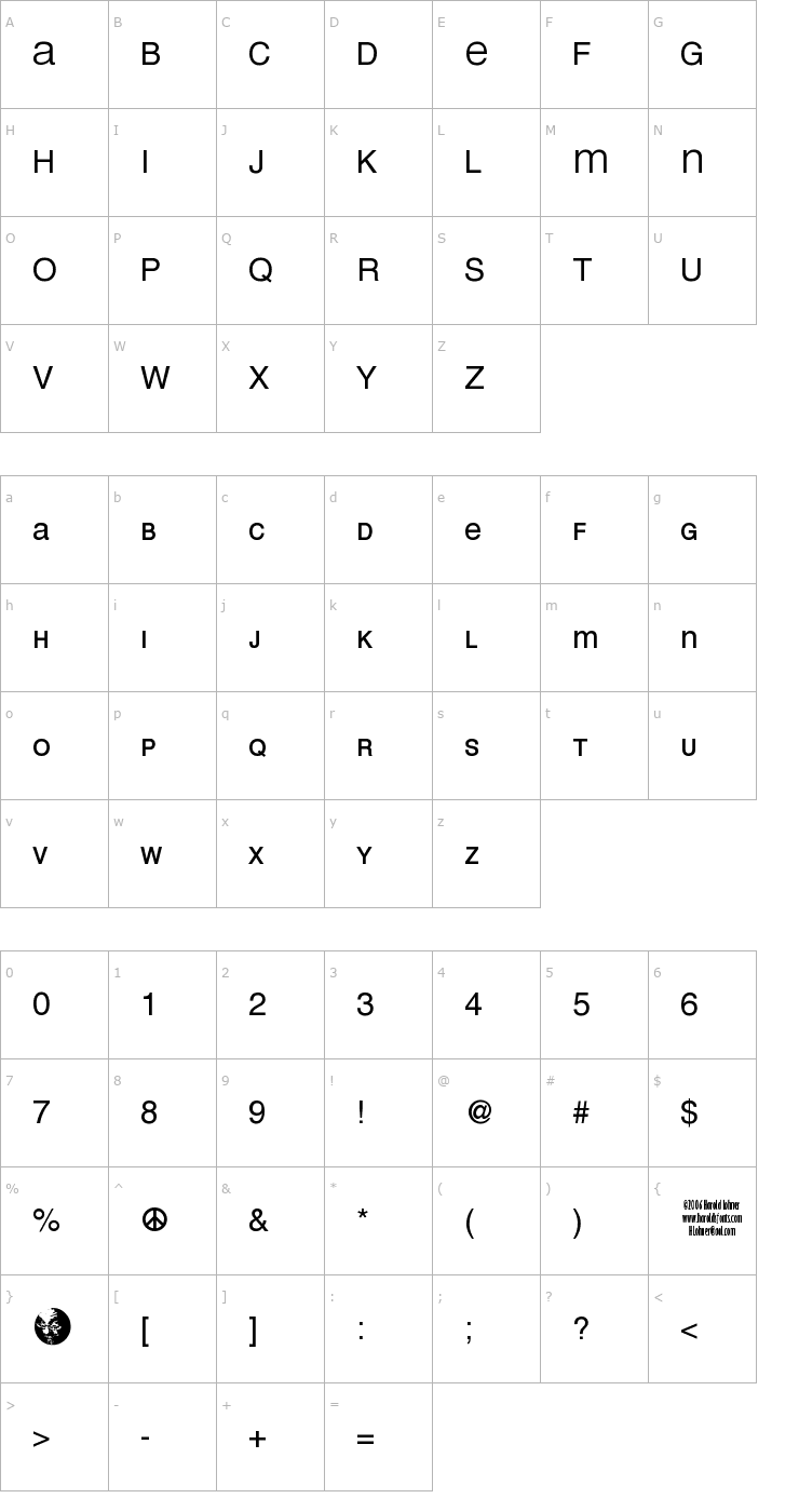 Character Map Mean 26 Sans Font