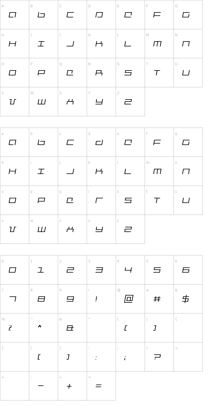 Character Map Mechanic Italic Font