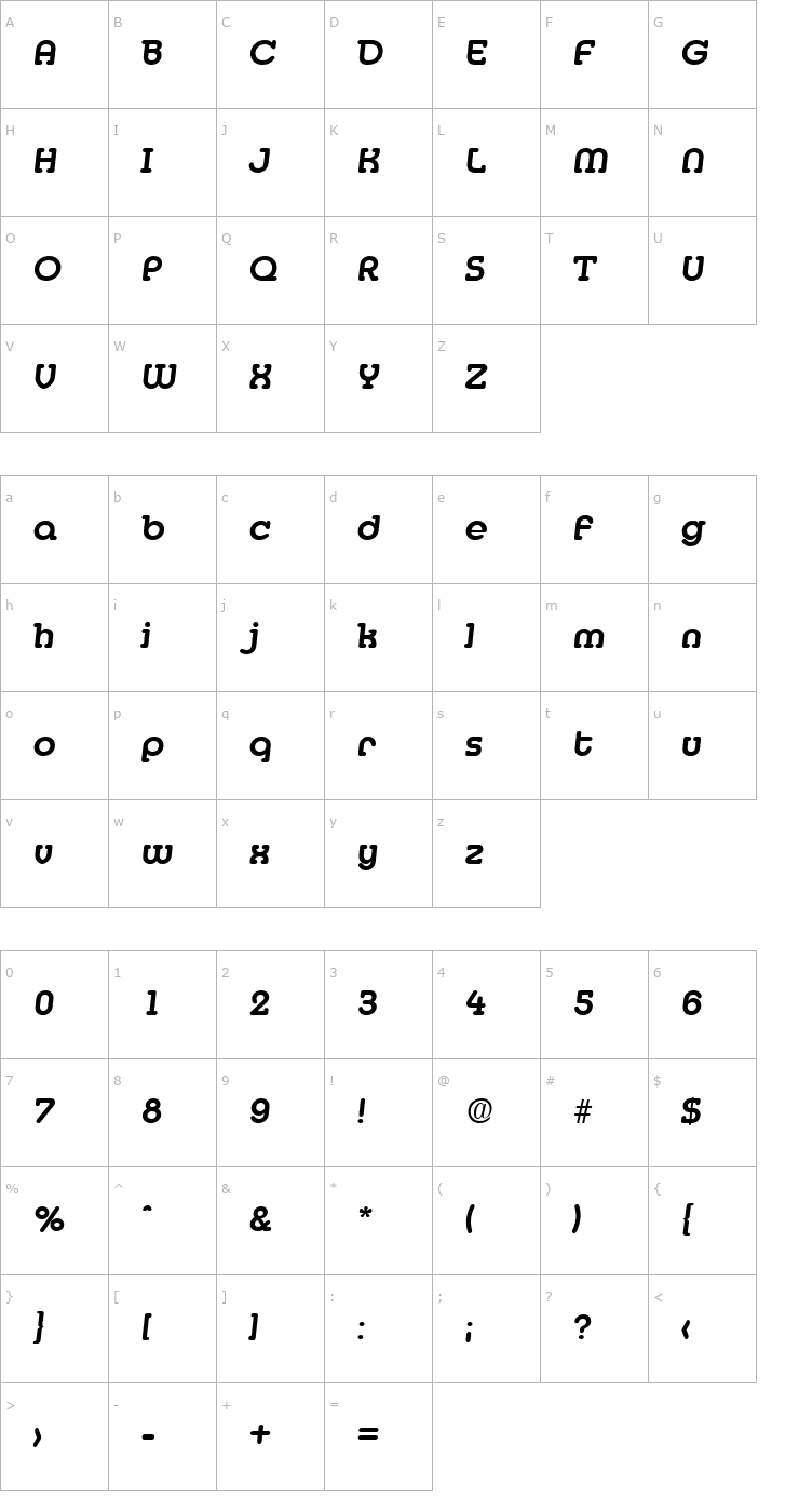 Character Map Media-Serial-BoldItalic Font