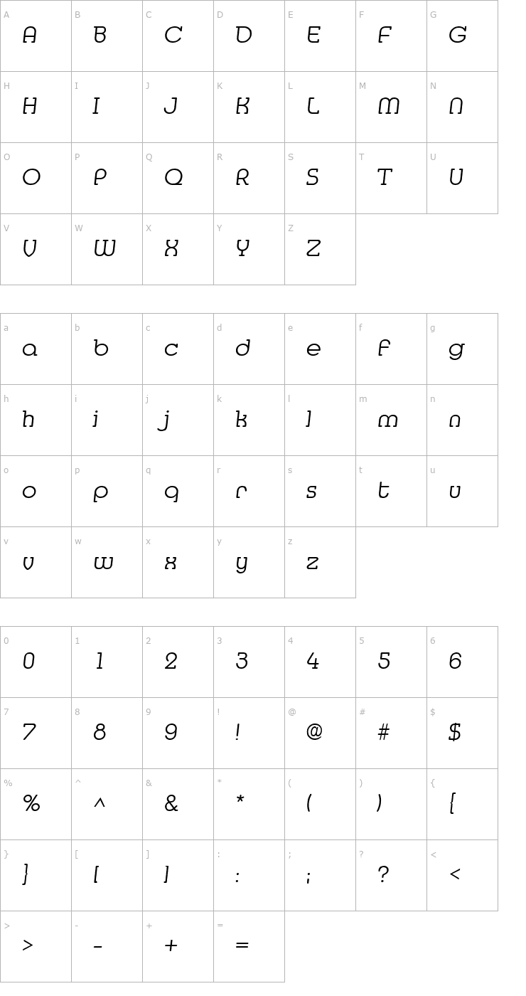 Character Map Media SF Italic Font