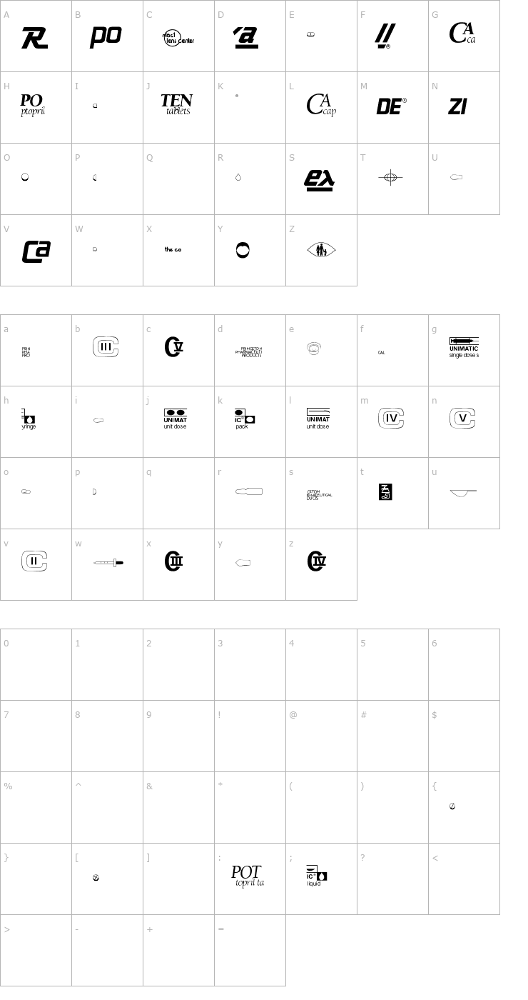Character Map MedicalPharmaceuticalP02 Font