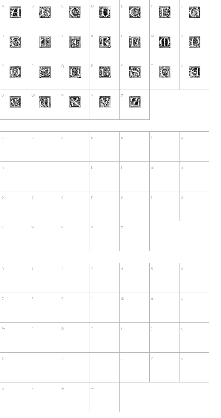 Character Map Medieval Victoriana No.1 Font