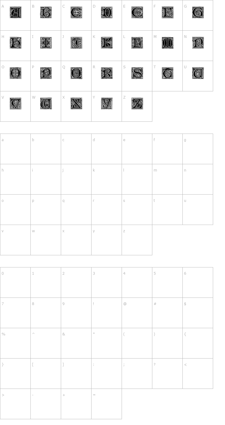 Character Map Medieval Victoriana No.2 Font