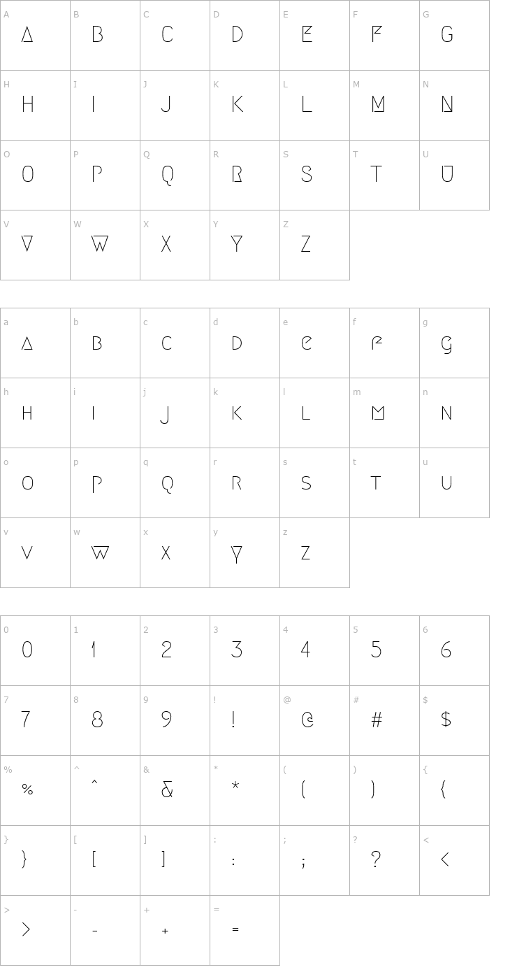 Character Map Megrim Font